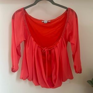 Favlux Fashion long sleeve crop top coral size M